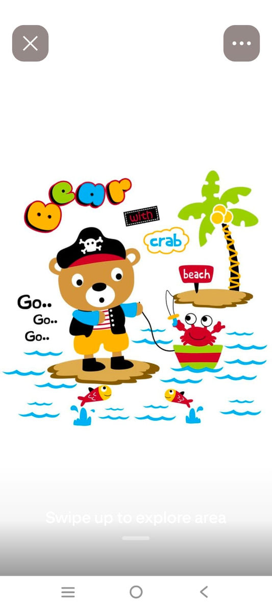 Cute Kids Yellow Bear Pirate Beach Graphic T-Shirt – Soft Cotton Tee - Tiny trekkers