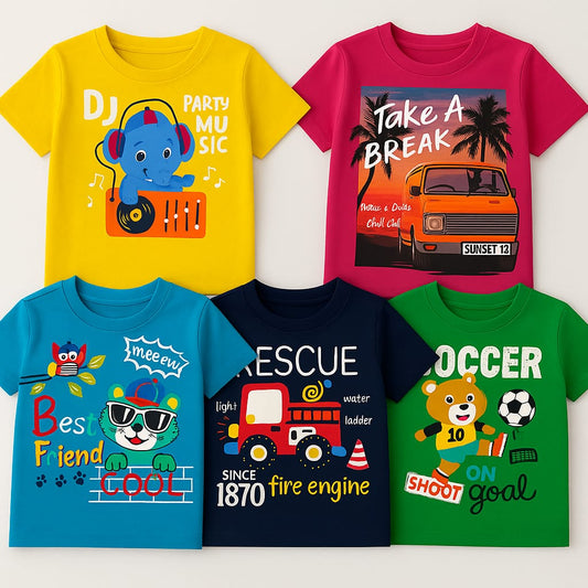 Tiny Trekkers 5-Pack Boys’ 100% Cotton Graphic T-Shirts | Premium 180 GSM Heavyweight Tees for Infants, Toddlers, and Kids (3 Months – 8 Years)