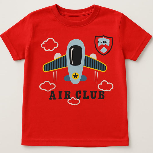 Red Airplane "Air Club" Graphic T-Shirt - Pilot in Training Toddler/Kids 100% Cotton Tee