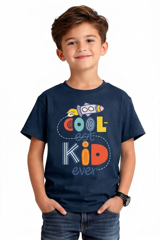 Tiny Trekkers boys' rocket print T-shirt made of soft 100% cotton, featuring a colorful graphic design for casual wear.