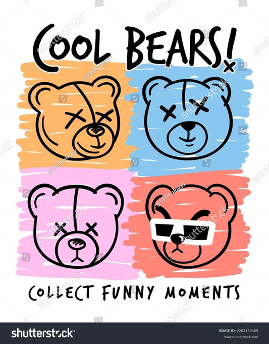 Cute cartoon print of bears on a 100% cotton kids' T-shirt by Tiny Trekkers, casual casual wear for children.