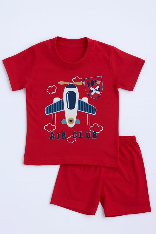 Tiny Trekkers: "Air Club" Aviator Kids' T-Shirt and Shorts Play Set (Red)